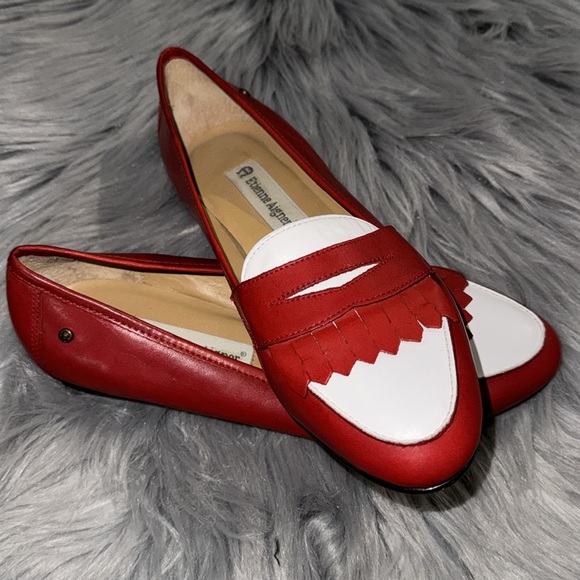 Vintage Etienne Aigner Leather Penny Loafers 7.5 Red White Carmina Bass Oxford - Picture 11 of 15